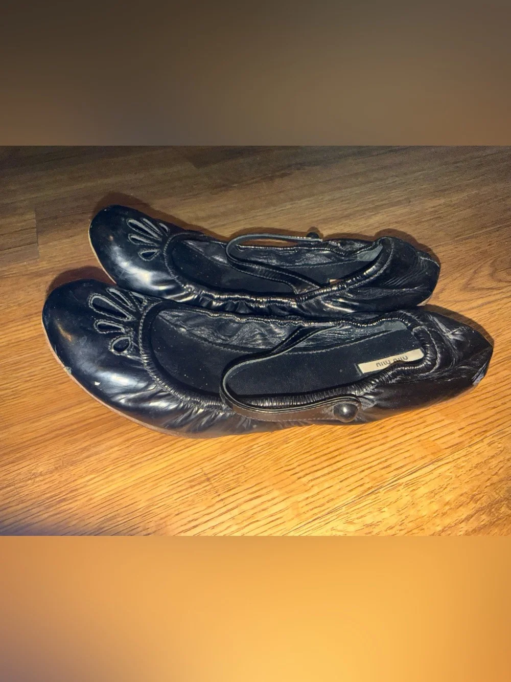 Miu Miu Black Leather Mary Jane Ballet Flats sz 38